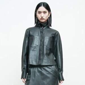 Nicholas K Freyja Leather Button Down Shirt Jacket in Black, Size Medium